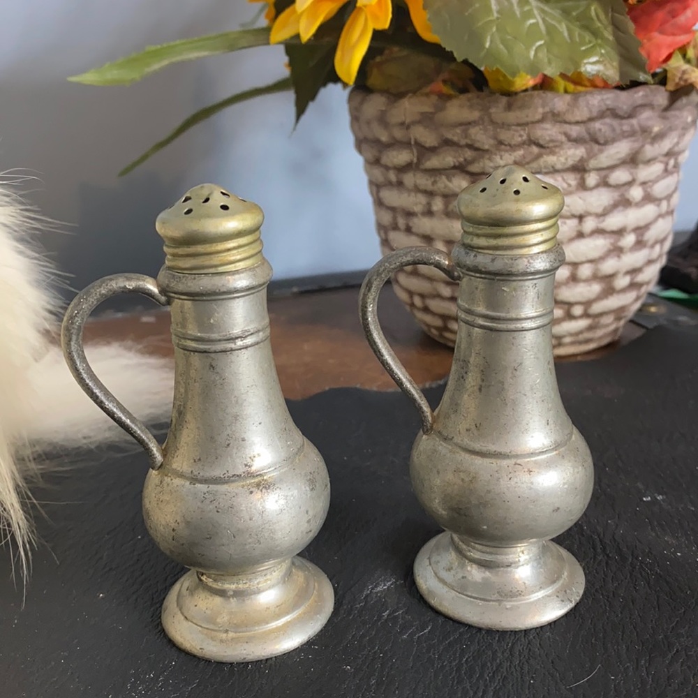 . Vintage Pewter Salt & Pepper Shaker Set